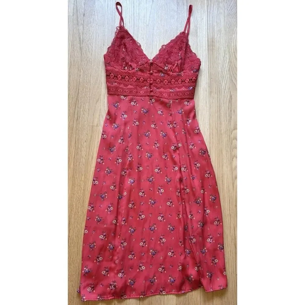 Free people Out & About Maxi Slip Dress In Cute Floral-red Size S - Picture 3 of 8